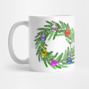 Lifelike Christmas wreath with many gradient colored baubles Mug